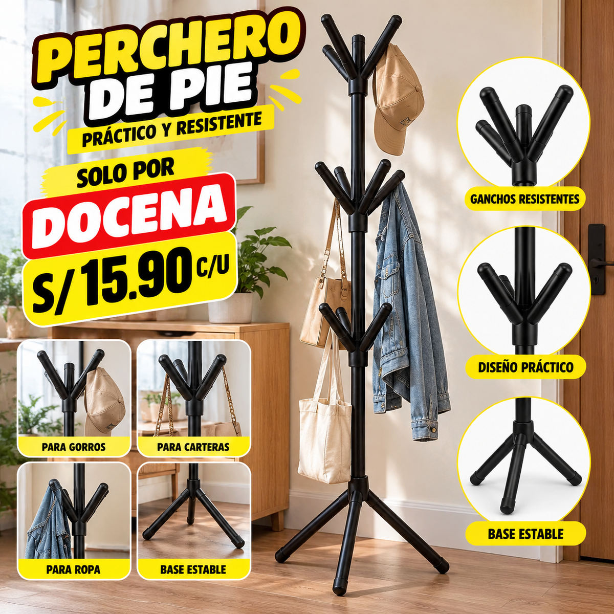🧥 PERCHERO DE PIE MULTIUSO