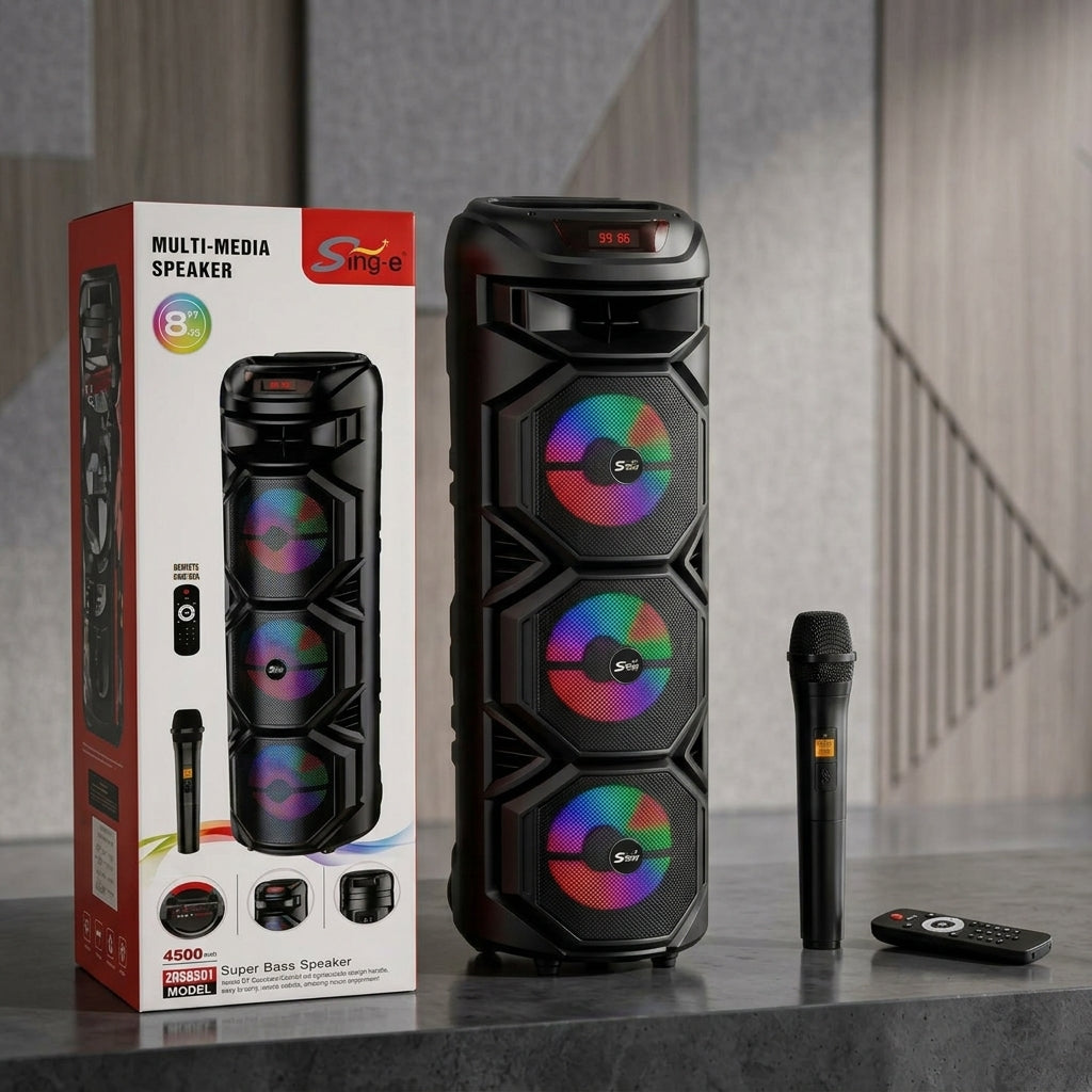 PARLANTE MULTIMEDIA DE 3 BOCINAS CON MICRÓFONO