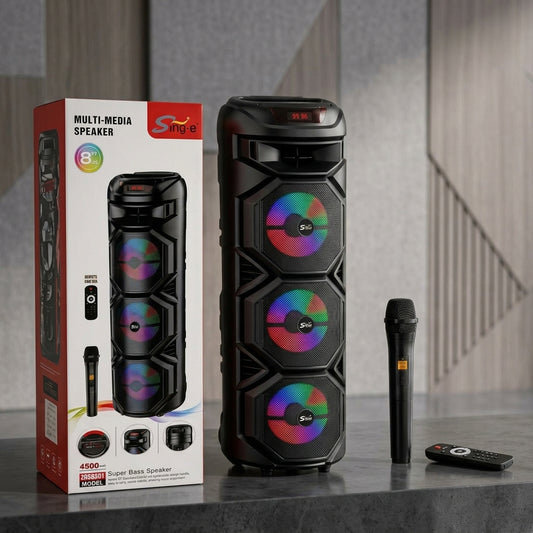 PARLANTE MULTIMEDIA DE 3 BOCINAS CON MICRÓFONO