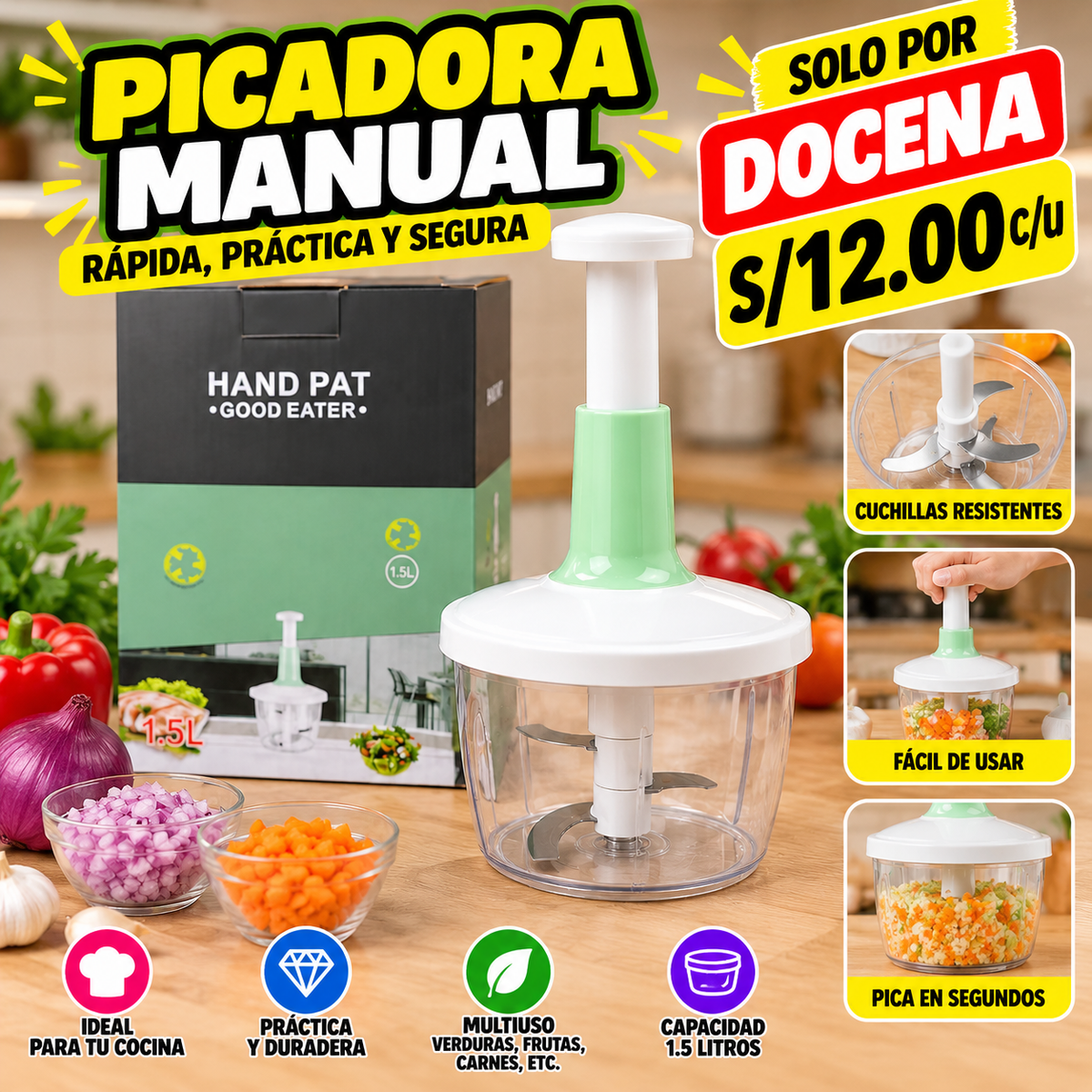 🥕 PICADORA MANUAL 1.5 LITROS